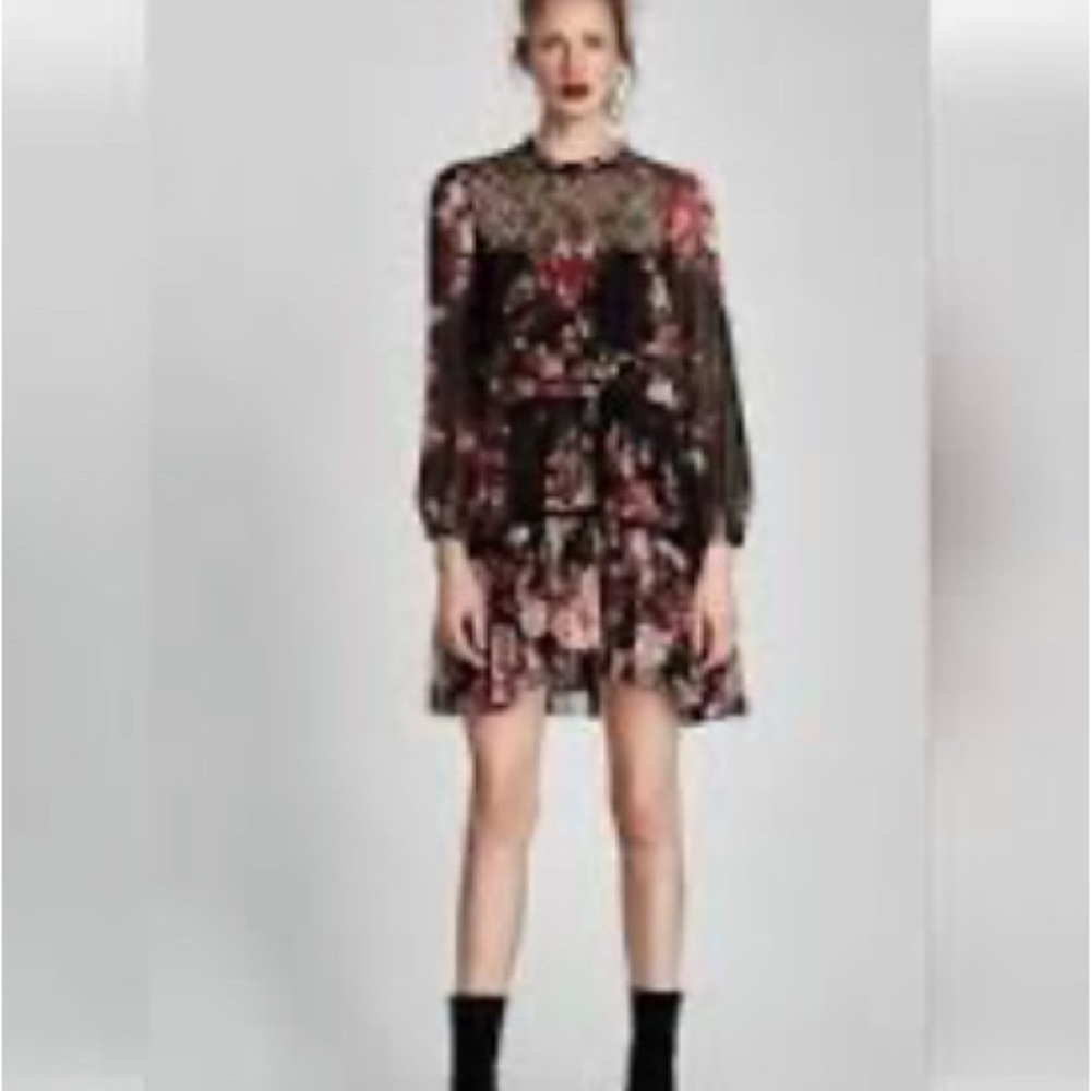 ZARA Basic sz XS sheer lined floral dress - Picture 11 of 11
